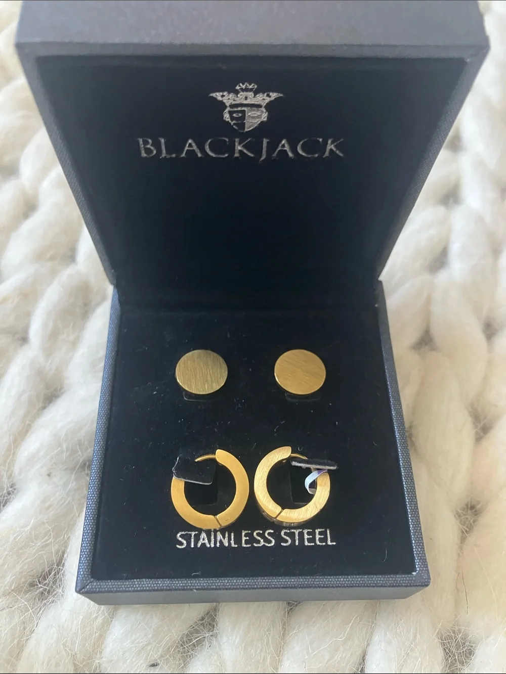 BLACKJACK MENS JEWELRY BLACKJACK EARRINGS STAINLESS STEEL 2 PAIR